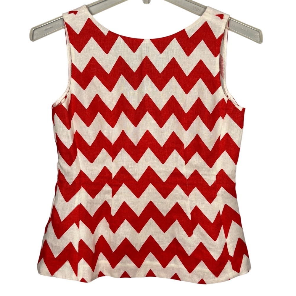 KATE SPADE 100% Linen Tatiana Top Womens Red White Chevron Sleeveless Size 8